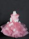 Fine Cap Sleeves Tulle Knee Length Zipper Flower Girl Dresses for Less in Pink with Ruffles and Hand Made Flower