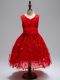 Tulle V-neck Sleeveless Zipper Appliques Flower Girl Dresses for Less in Wine Red
