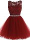 Excellent Burgundy Tulle Zipper Scoop Sleeveless Mini Length Beading and Lace and Appliques
