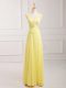 Flare Chiffon V-neck Sleeveless Zipper Lace and Appliques and Belt Homecoming Dress in Yellow