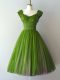 Cap Sleeves Chiffon Knee Length Zipper Quinceanera Court Dresses in Green with Ruching