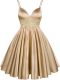Elegant Knee Length Champagne Vestidos de Damas Spaghetti Straps Sleeveless Lace Up