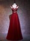 New Style Wine Red A-line Appliques Dress for Prom Backless Elastic Woven Satin Sleeveless Floor Length
