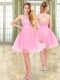 Fancy Mini Length Side Zipper Evening Dress Pink for Prom and Party with Beading
