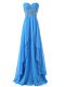 Edgy Baby Blue Sweetheart Lace Up Beading and Ruching Evening Dress Brush Train Sleeveless