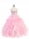 Graceful Sleeveless Organza Floor Length Lace Up Girls Pageant Dresses in Baby Pink with Beading and Ruffles