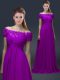 Off The Shoulder Short Sleeves Chiffon Prom Evening Gown Appliques Lace Up