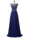 Royal Blue Sleeveless Floor Length Beading Zipper Prom Gown