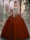 Sophisticated Strapless Sleeveless Lace Up Ball Gown Prom Dress Rust Red Tulle