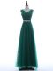 Green V-neck Neckline Beading and Appliques Evening Dress Sleeveless Zipper