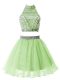 Knee Length Yellow Green Vestidos de Damas High-neck Sleeveless Zipper