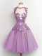 Lilac Lace Up Dama Dress Lace Sleeveless Knee Length