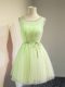 Latest Yellow Green Sleeveless Knee Length Belt Lace Up Vestidos de Damas
