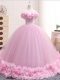 Delicate Baby Pink Sleeveless Tulle Brush Train Lace Up Sweet 16 Dresses for Military Ball and Sweet 16 and Quinceanera