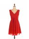 Luxurious Sleeveless Chiffon Mini Length Zipper Dama Dress for Quinceanera in Red with Ruching