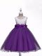 Latest Purple Scoop Zipper Lace and Hand Made Flower Kids Pageant Dress Sleeveless