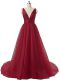 Fabulous Burgundy V-neck Neckline Ruching Prom Party Dress Sleeveless Backless