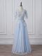 Ideal Light Blue 3 4 Length Sleeve Beading and Lace and Appliques Prom Party Dress