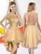 Champagne A-line Bateau Sleeveless Organza High Low Backless Beading and Lace Vestidos de Damas