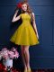 Yellow Tulle Lace Up Quinceanera Court of Honor Dress Sleeveless Knee Length Beading and Lace