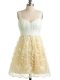 Decent Knee Length Lace Up Damas Dress Champagne for Prom and Party and Wedding Party with Lace