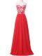 Luxurious Red Sleeveless Lace and Appliques Lace Up Prom Evening Gown