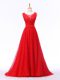 Lace Up Prom Dresses Red for Prom and Military Ball and Sweet 16 with Lace and Appliques and Belt Brush Train