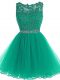 Free and Easy Green Zipper Prom Dress Beading and Lace and Appliques and Belt Sleeveless Mini Length