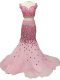 Brush Train Two Pieces Homecoming Dress Baby Pink Straps Tulle Sleeveless Zipper
