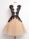 Glittering Champagne A-line Straps Sleeveless Tulle Knee Length Lace Up Lace Quinceanera Court Dresses