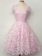 Graceful Lace Dama Dress for Quinceanera Lilac Lace Up Cap Sleeves Knee Length