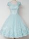 Adorable Cap Sleeves Tulle Knee Length Zipper Quinceanera Court Dresses in Aqua Blue with Lace