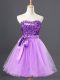 Romantic Sweetheart Sleeveless Prom Dresses Mini Length Sashes ribbons and Sequins Lavender Tulle