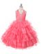 On Sale Coral Red Sleeveless Beading and Ruffled Layers Floor Length Flower Girl Dress