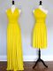 Lovely Sleeveless Floor Length Ruching Lace Up Dama Dress with Yellow