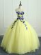 Custom Made Floor Length Light Yellow Quince Ball Gowns Scoop Sleeveless Lace Up