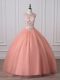 Scoop Sleeveless Zipper Ball Gown Prom Dress Peach Tulle