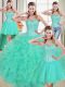 Turquoise Sleeveless Beading and Ruffled Layers Lace Up Vestidos de Quinceanera