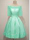 Turquoise Taffeta Lace Up Quinceanera Court of Honor Dress Half Sleeves Knee Length Lace