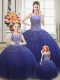 Hot Sale Royal Blue Strapless Neckline Beading Ball Gown Prom Dress Sleeveless Lace Up