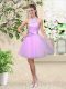Glamorous Sleeveless Lace Up Knee Length Lace and Belt Dama Dress for Quinceanera