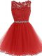 Lovely Red Scoop Neckline Beading and Lace and Appliques Prom Dresses Sleeveless Zipper