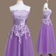 Strapless Sleeveless Lace Up Vestidos de Damas Lavender Tulle