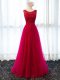 Fuchsia Sleeveless Floor Length Beading and Belt Lace Up Evening Dress