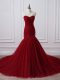 Sweetheart Sleeveless Prom Evening Gown Court Train Ruching Wine Red Tulle