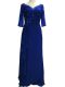 Royal Blue Column/Sheath Chiffon V-neck Sleeveless Beading Floor Length Zipper Prom Dress