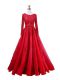 Red Prom Party Dress Scoop Long Sleeves Brush Train Zipper