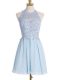 Knee Length Empire Sleeveless Light Blue Quinceanera Court Dresses Lace Up