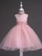 Baby Pink Zipper Little Girl Pageant Dress Beading and Appliques Sleeveless Knee Length