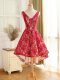 Red A-line Lace and Appliques Prom Dresses Backless Lace Sleeveless High Low